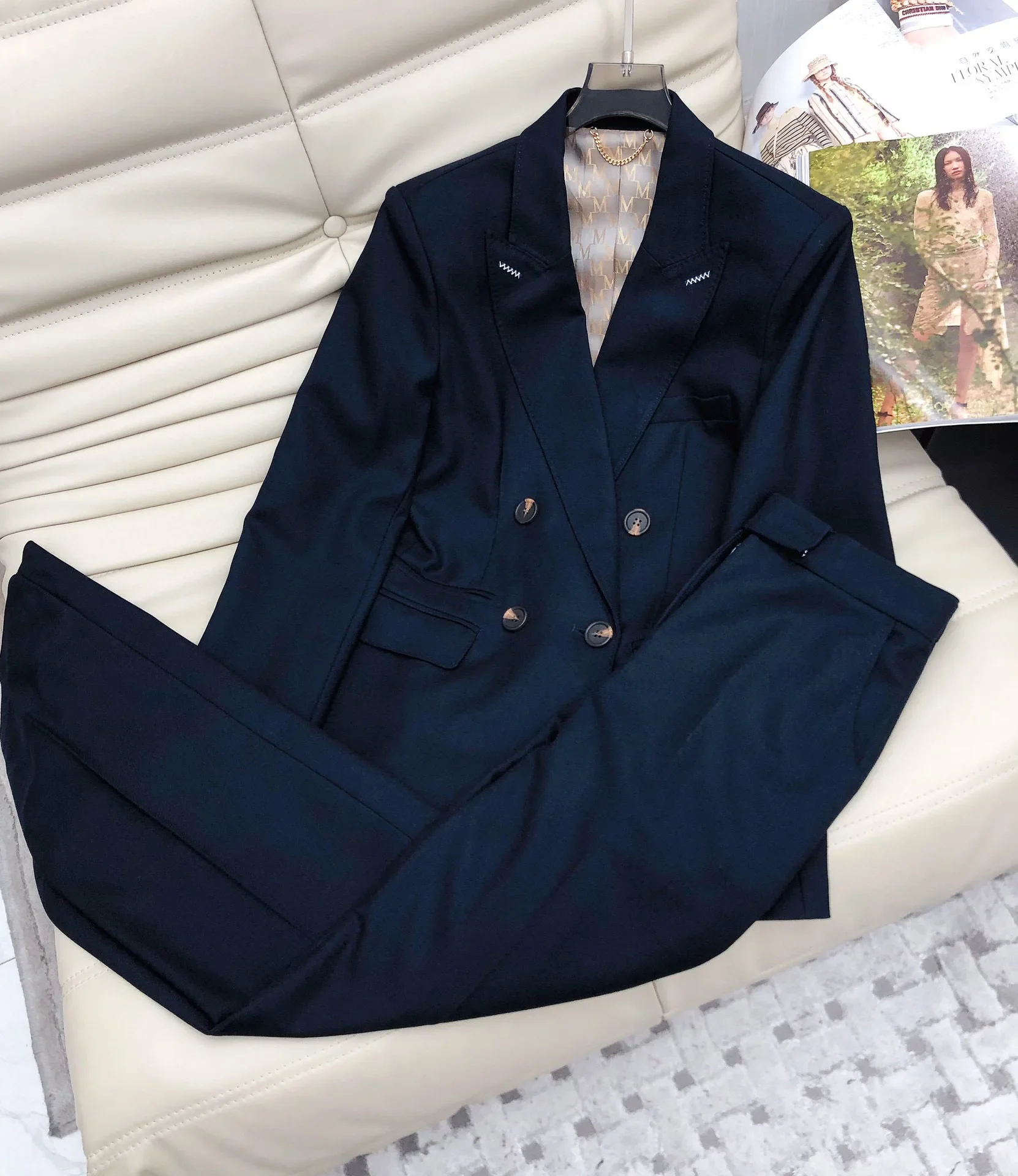 Set for Women 2024 New Autumn Spring Wool Tailored Collar Cmmuter Long Sleeve Suit Coat or Long Pants