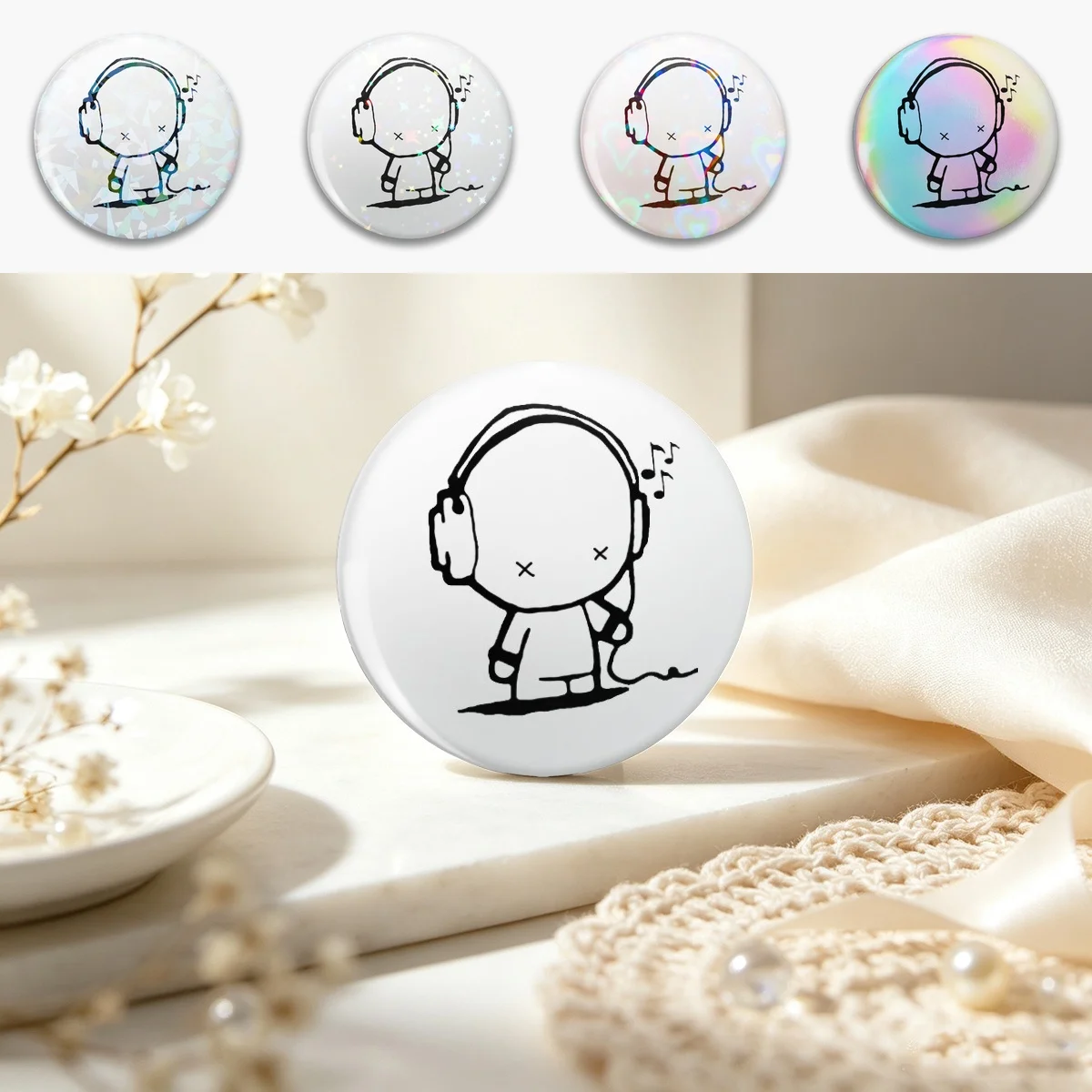 Music Man Slowly For Listening Pin Holographic Star Heart Pin Brooches Laminated Button Fashion Accessory