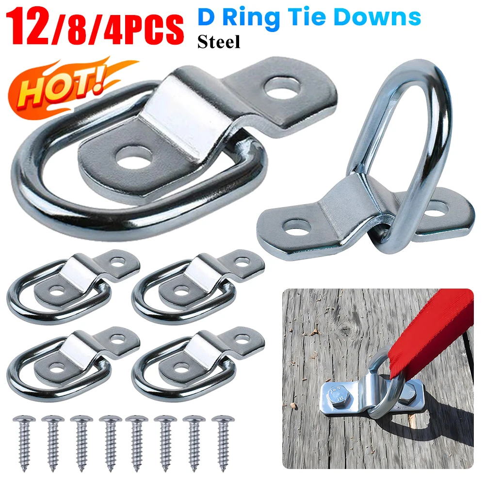 4-12Pcs D Rings Tie Down Anchors Ring Pull Hook Stainless Steel Lashing Ring Load Fit for Car Boat Cargo trailer Vehicles RV Van