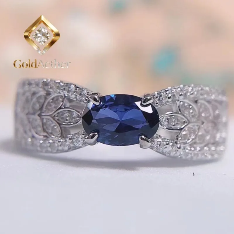 

GoldNouveau Dainty Glow 0.5Ct Egg Oval Shape Created Blue/Red Gem Engagement Ring for Her Solid 14K White Gold Jewelry for Women