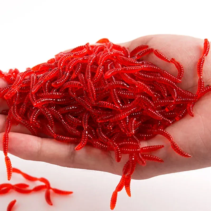 100pcs Soft Lure Bass Bream Bloodworm Fishing Earthworm Worm Rubber Red Worms Baits Fishy Smell Realistic Tackle