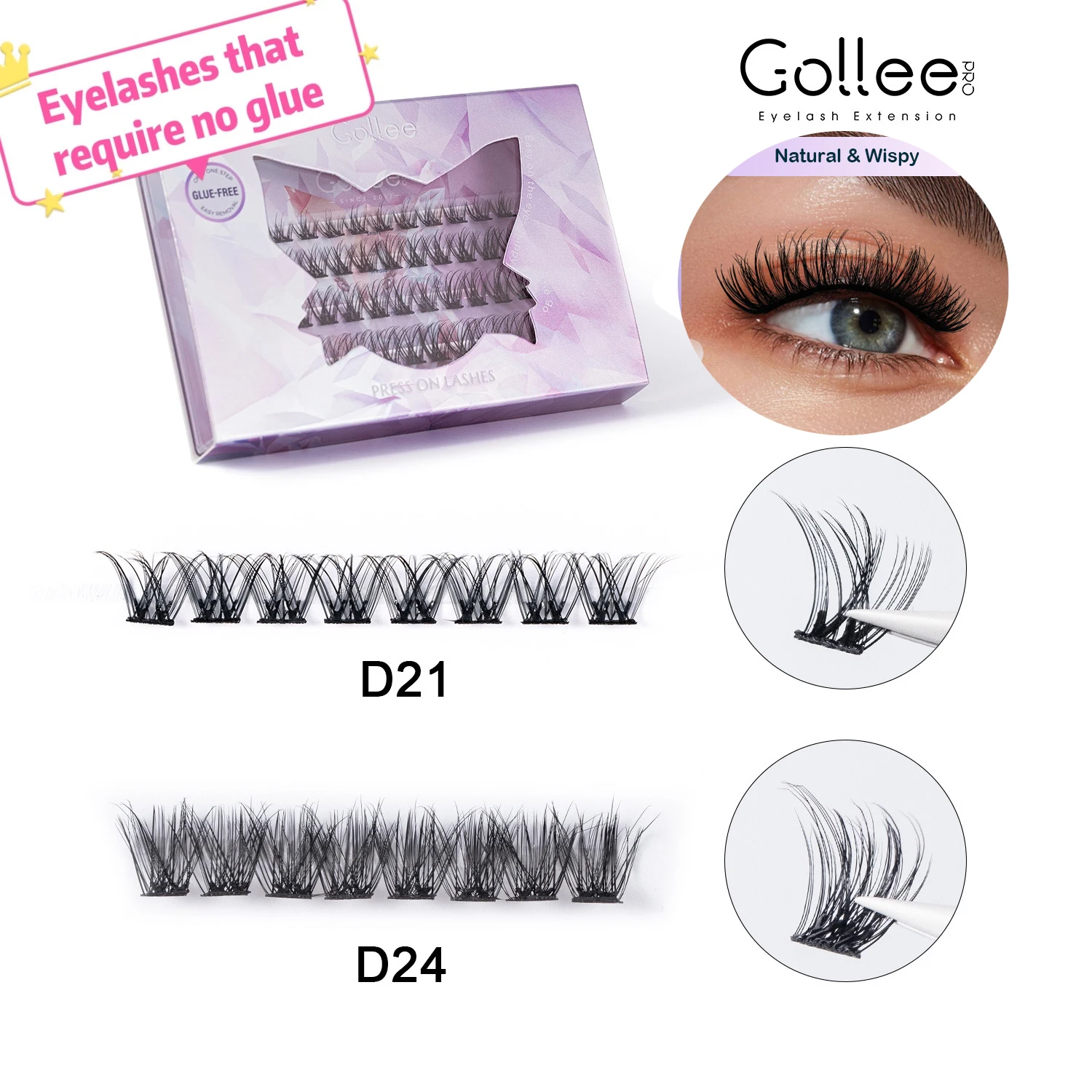 Gollee W Glue Self-adhesive Eyelashes Thick Curling High Quality Comic DIY Eyes Glue-free Eyelash Extension Enlargement Eye Tool