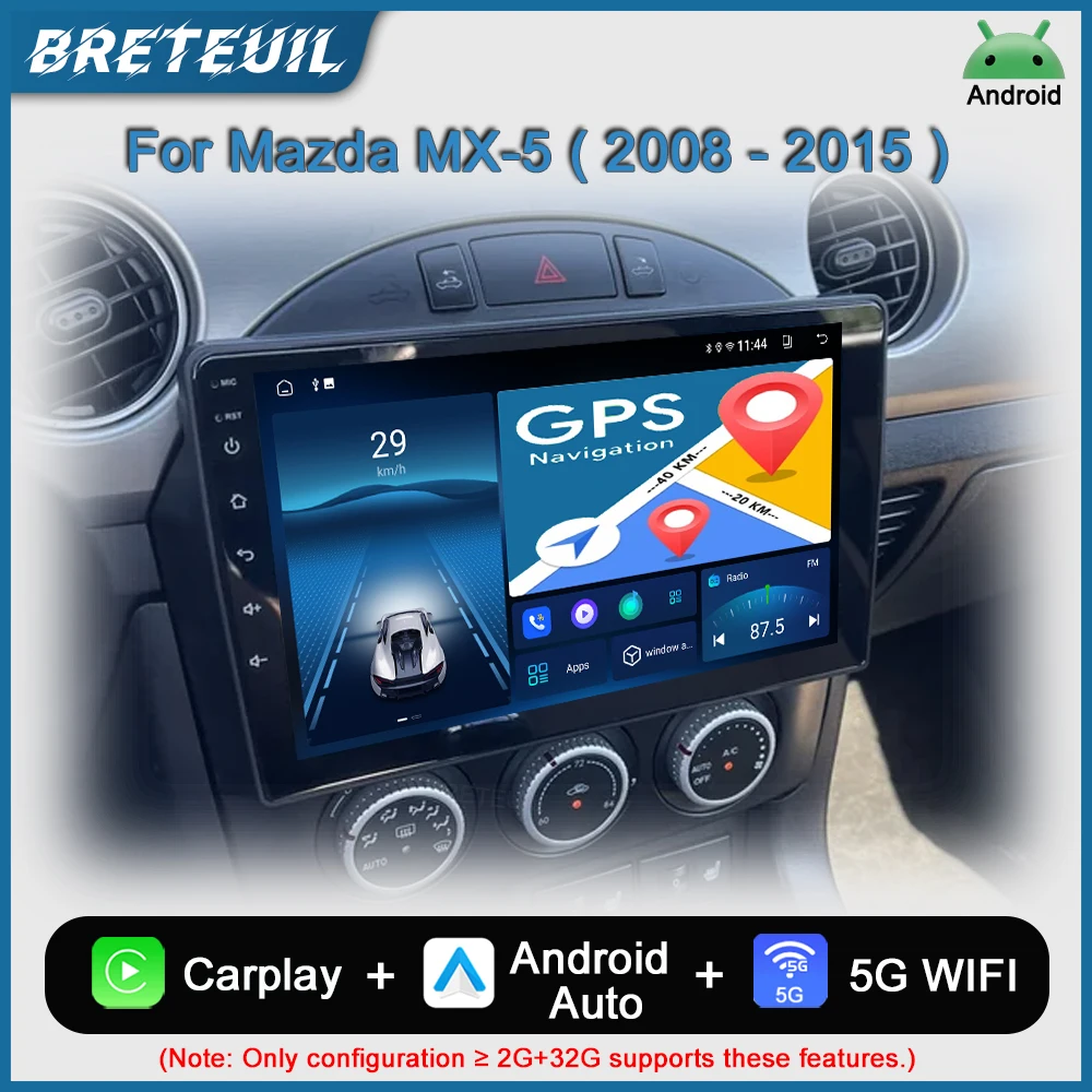 Para Mazda MX-5 MX5 III 3 NC 2008 2009 2010 2011 2012 2013 2014 2015 Radio de coche Android Reproductor de vídeo multimedia Navegación GPS Carplay Pantalla táctil Auto Estéreo Sistemas inteligentes
