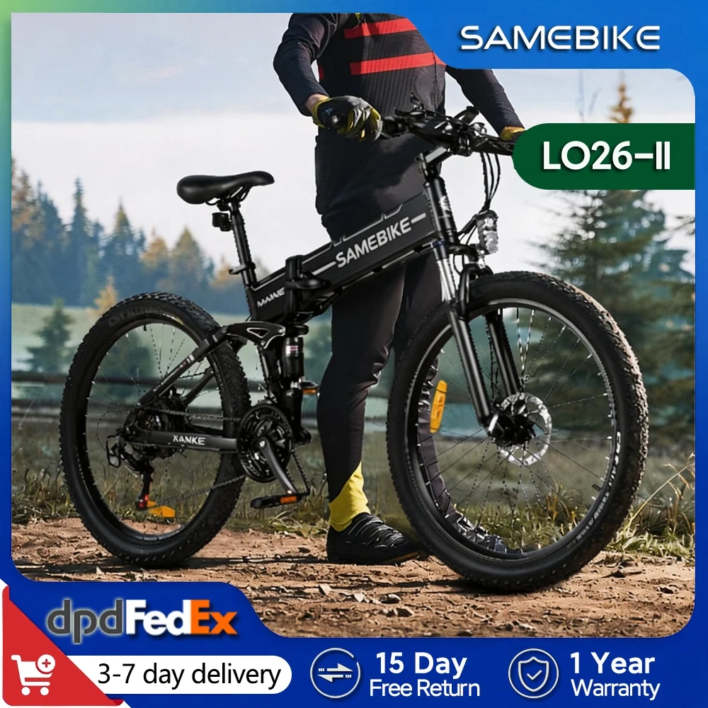 Samebike LO26-II Klapprad Elektrofahrrad Mit 48V 14Ah Abnehmbarem Akku, 26 Zoll Mountainbike für Erwachsene, 21-Gang, 25 km/h und Reichweite bis 60–80km