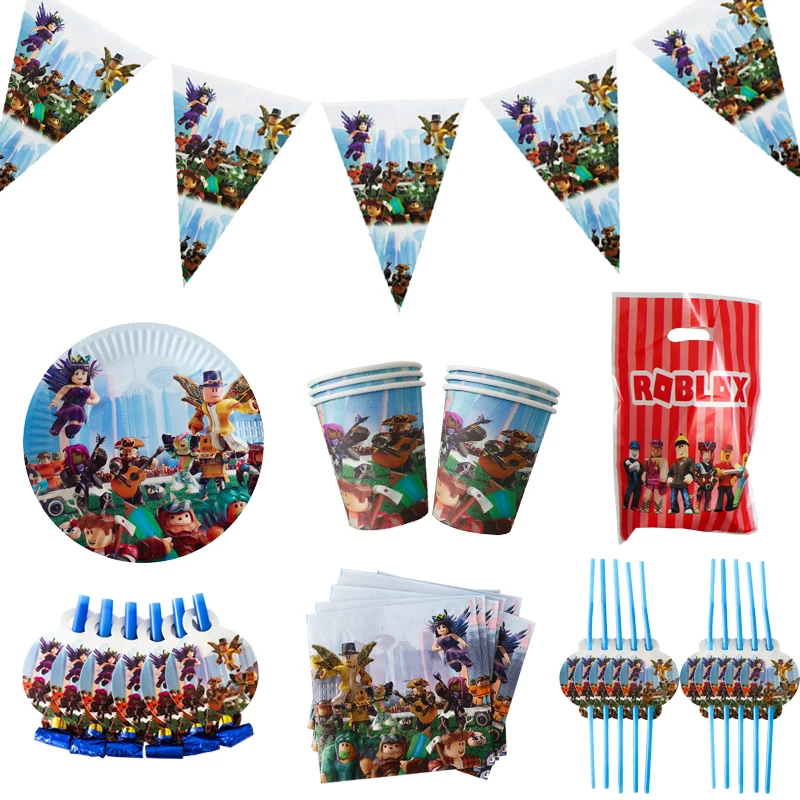 Робот Roblox, игра Roblox, украшение для дня рождения, набор посуды, бумажные тарелки, товары для вечеринок, Baby Shower, виртуальный мир Roblox