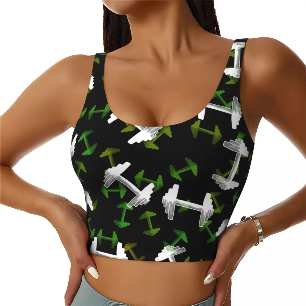 Yoga Vest Women Gym Sports Crop Tops Dumbbell Pattern Streetwear Workout Breathable Tank Top Female