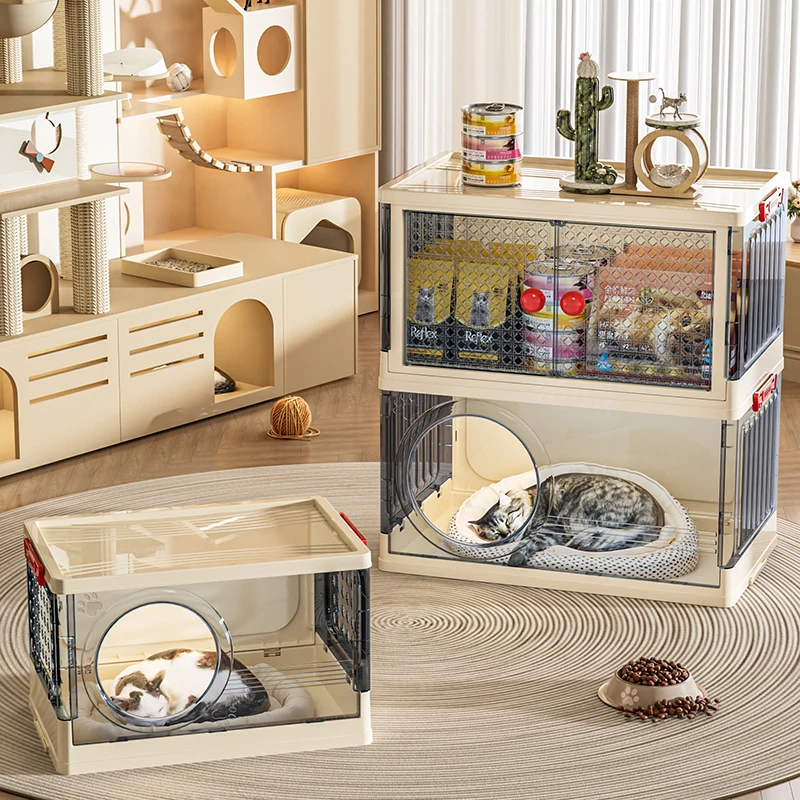 Villa Multifuncional para Gatos con Caja de Almacenamiento, Jaula para Mascotas de Gran Capacidad, Casa para Perros Transparente de Varias Capas, Cama Plegable para Gatos