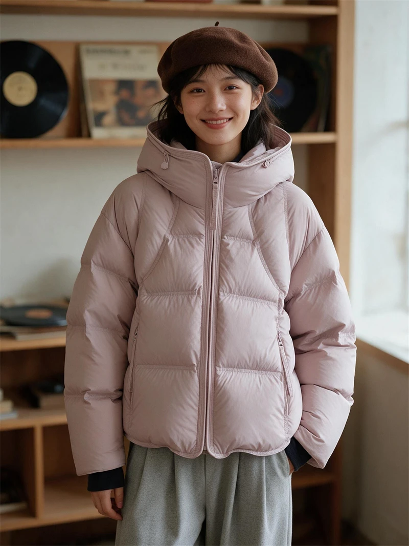 ZAROY Damen Winterjacke, verdickte warme Kapuzen-Baumwollparka, koreanischer Stil, einfarbig, vielseitig, lässiger kurzer Mantel, Schnee-Oberbekleidung, Winterjacke – Detail 26