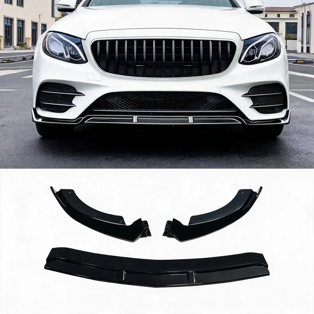 Front Bumper Lip Splitter Spoiler For Mercedes E Class W213 2016-2020 4Door Line Sport ABS Gloss Black Print Lower Chin Diffuser