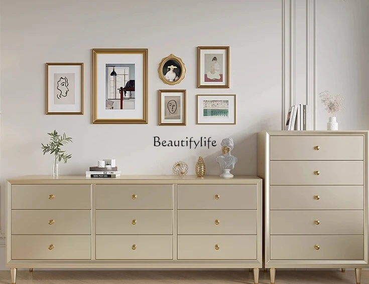 

02 All solid wood chest of drawers, bedroom special bedside light luxury simple living room drawer cabinet