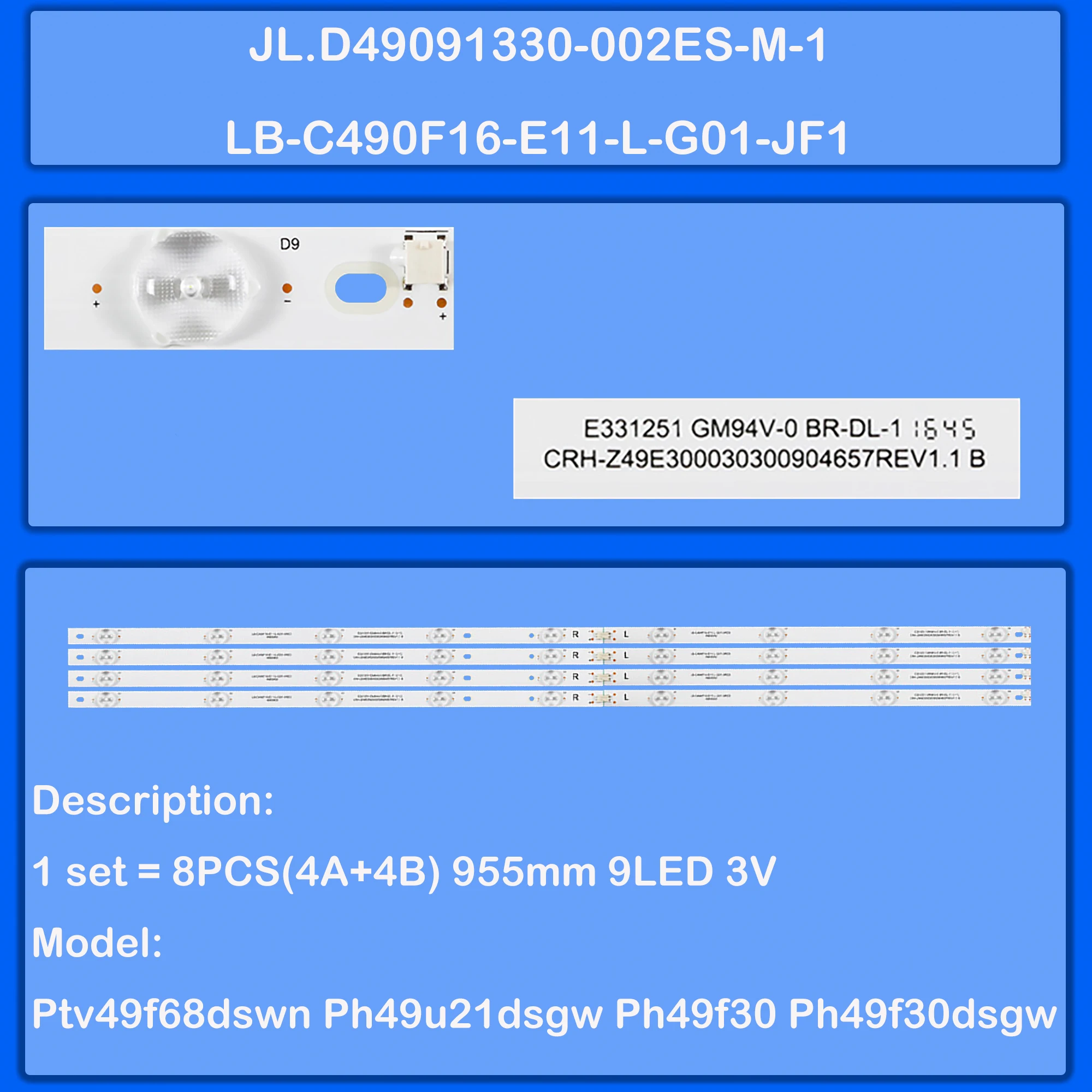 LED Backlight Strip for Ptv49f68dswn Ph49u21dsgw Ph49f30 Ph49f30dsgw Ptv49f68ds Ptv49f68 Ptv49e68dswn Ptv49e68 Ph49f30dsgwa