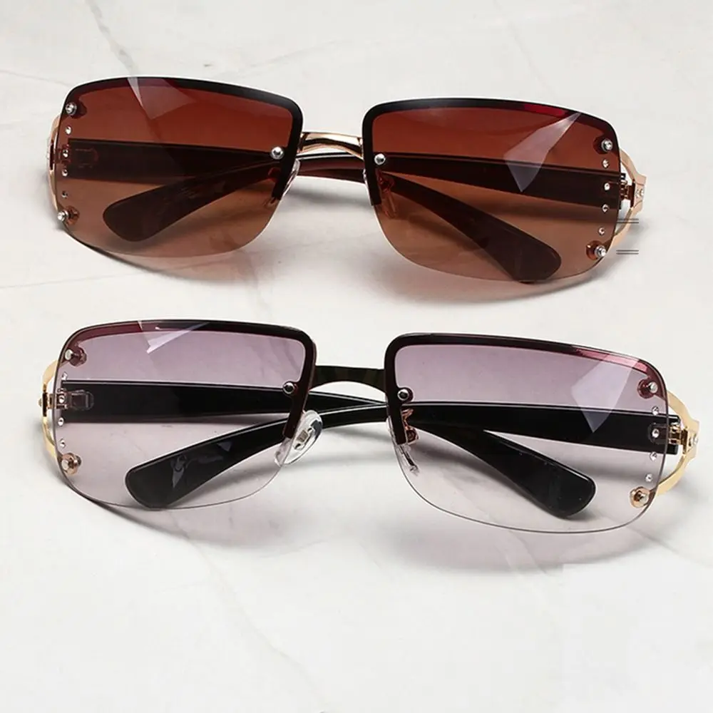 

Trendy Plastic Rimless Sun Glasses UV 400 Futuristic Y2K Sunglasses for Women Protective Glasses Eyewear for Women Men