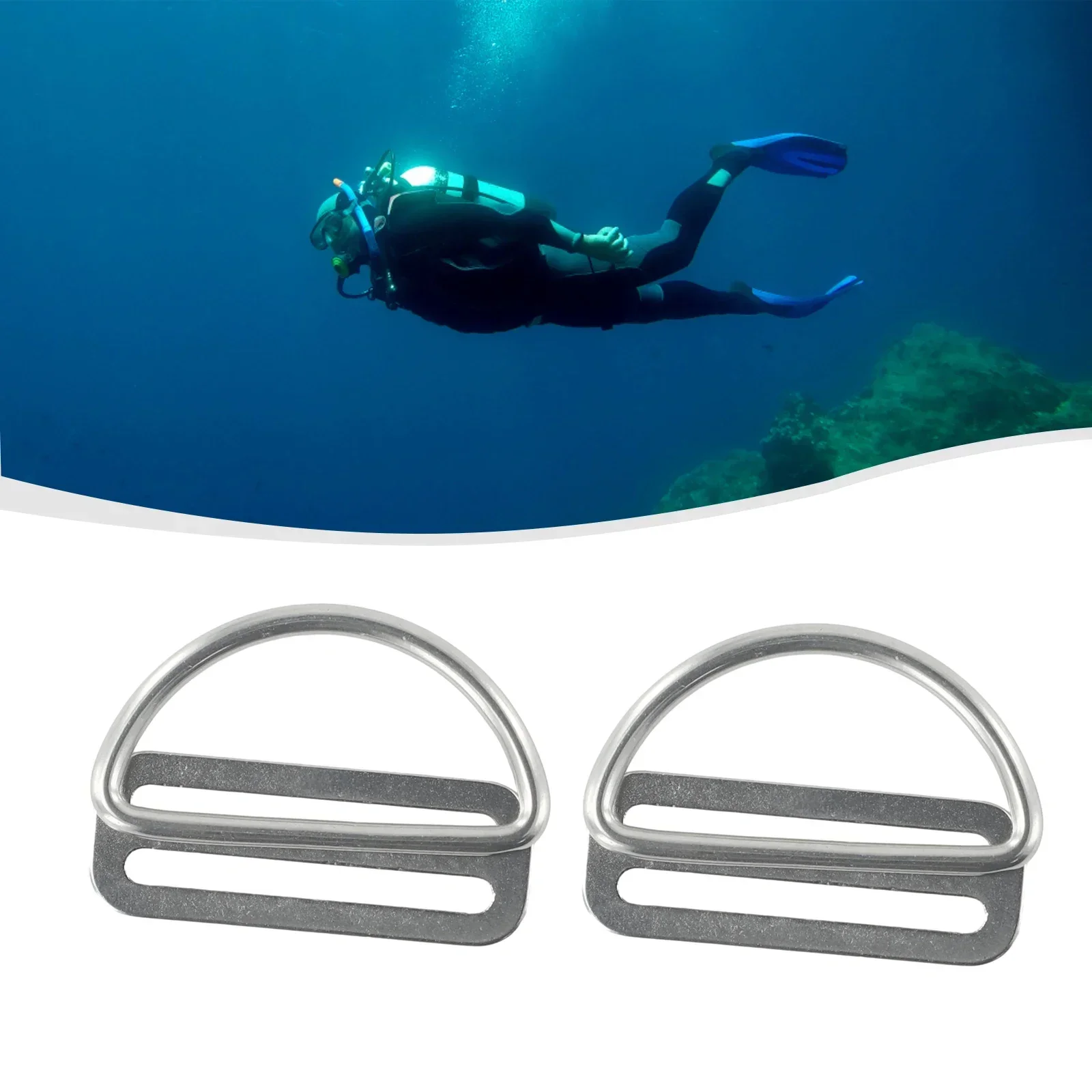 

1/2 Pair Scuba Diving D Ring Buckle+Stainless Steel Webbing Belt Keeper For Side Mount Cylinder Latches Scuba Diving Accessories