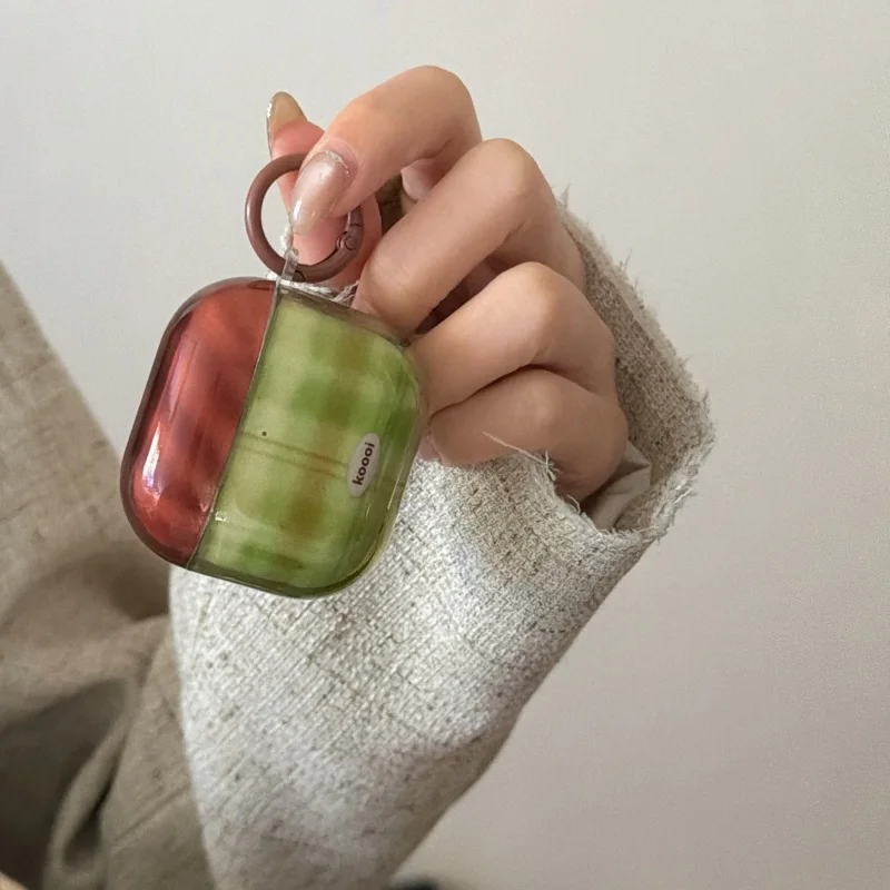 

Green-Brown Plaid Pattern Earphone Case with Ring For Apple Airpods 1, 2, Airpods Pro, Pro2, Pro3, Airpods 3, Airpods 4
