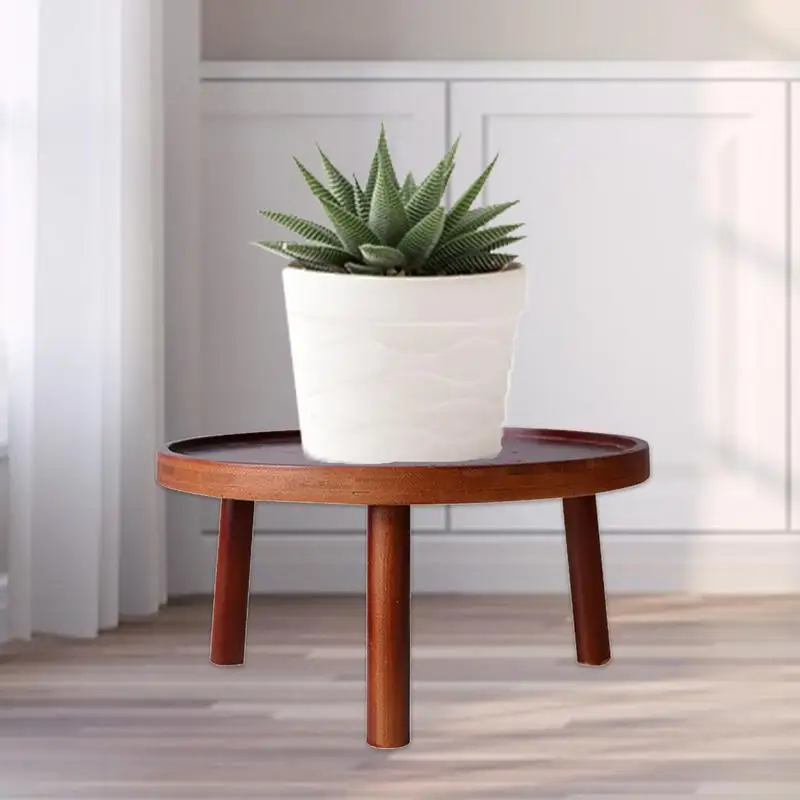 Wooden Plant Table Solid Wood Round Flower Pot Display Stand For Home Office Multifunctional Plant Holder Table For Living Room