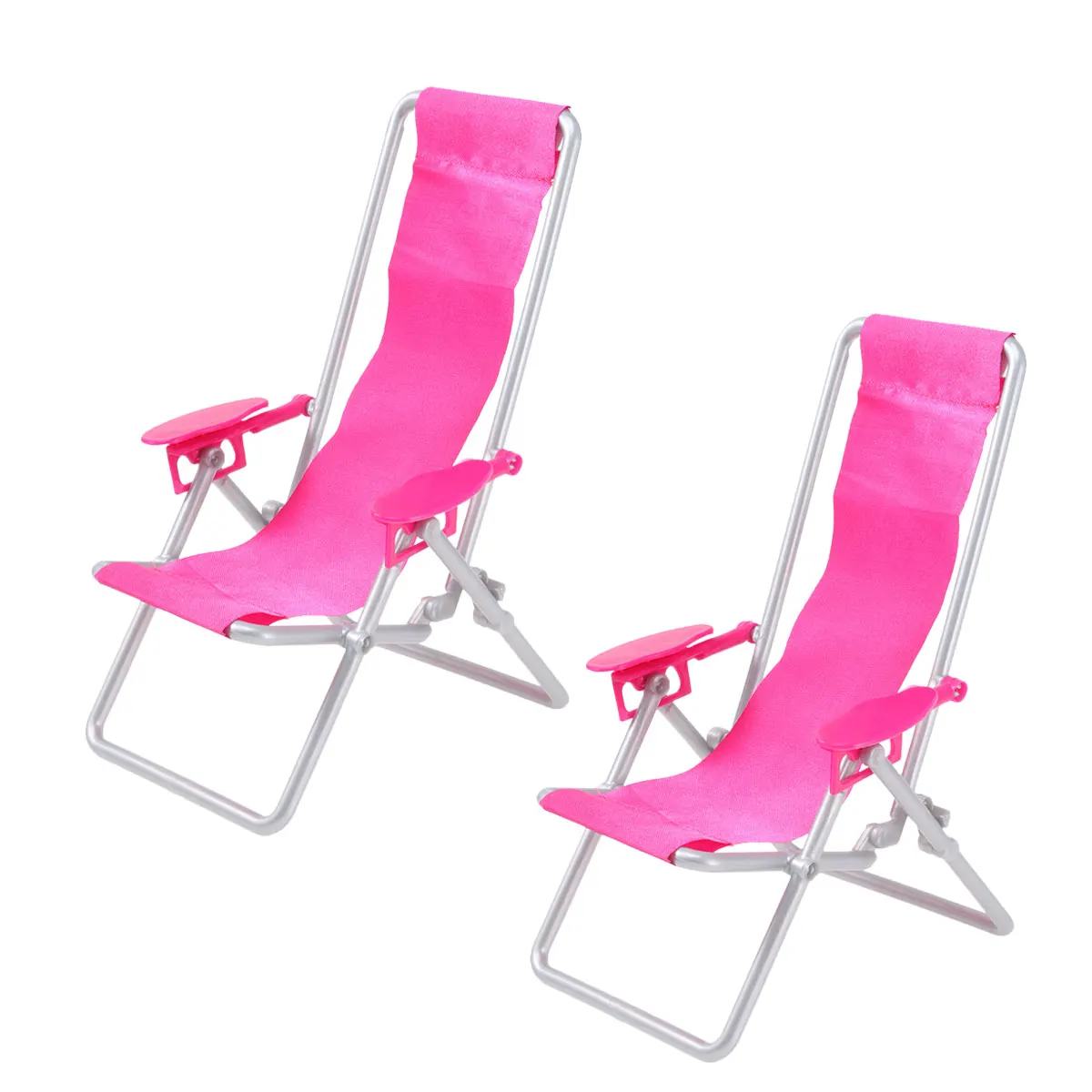 2pcs Mini Beach Chair Folding Deck Lying Chair Simulation Folding Beach Chair House Deck Lying Chair Model Beach Accessories