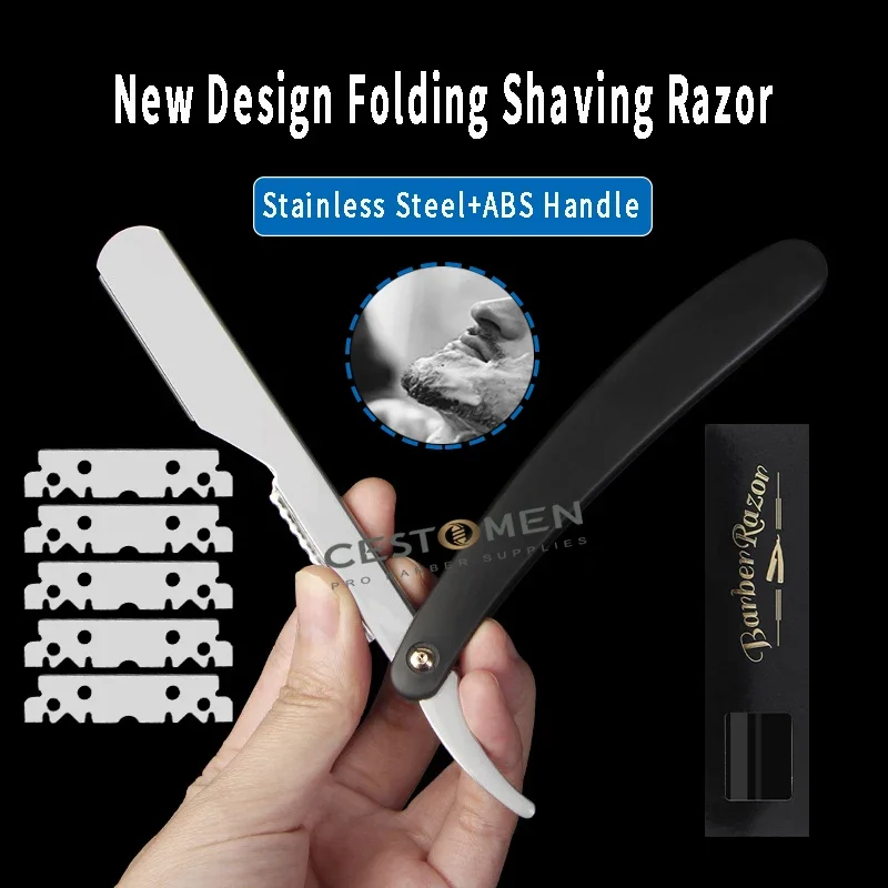 New Barber Razor Haircut Beard Eyebrow Shaving Tools Manual Depilation Straight Edge Razors Hairdresser Trimming Blades Holder