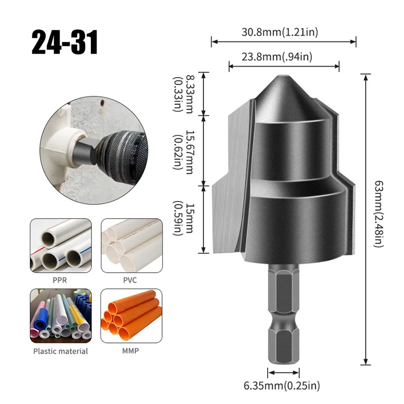 A43F-Upgraded Alloy Lifting Drill PPR/TPR Water Pipe Repair Drill Bracket Pagoda Drill Bit Chamfering Tool 20/25/32Mm