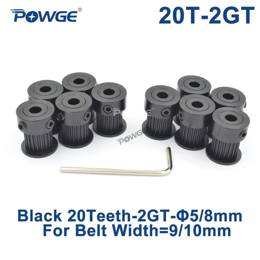 POWGE Black Anodizing 20 Teeth 2M 2GT Synchronous Timing Pulley Bore 5/8mm for Width 9/10mm 2MGT GT2 Open Belt 20T 20Teeth VORON