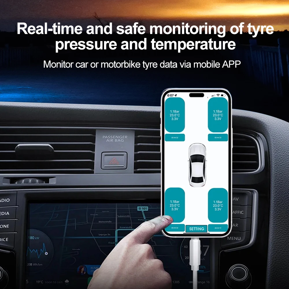 Car Motorcycle Bluetooth 5.0 Tire Pressure Monitoring System TPMS Support 2/4 External Sensors For Android/IOS Phones