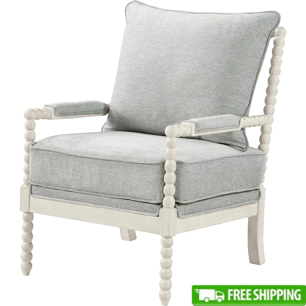 

Kaylee Spindle Accent Chair Solid Wood Frame Deep Cushions Cozy Seating Traditional Design Living Room Family Room Furniture
