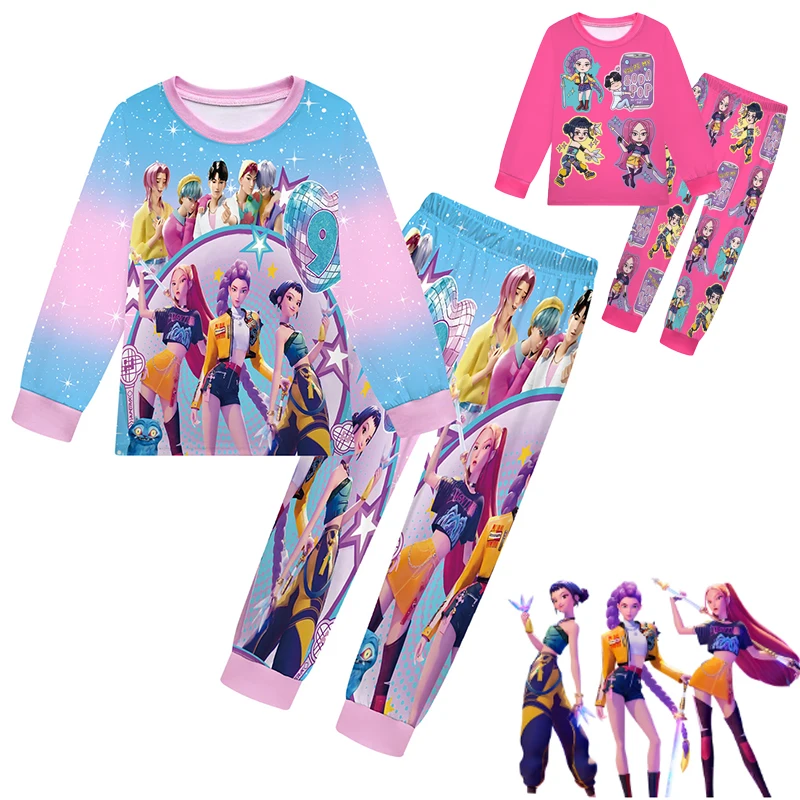 

Anime Kpop Demon Hunters Zoey Costume Autumn Pajamas for Children's Clothing Kids Huntrix Rumi Girls Boy Tshirt Pants Sets