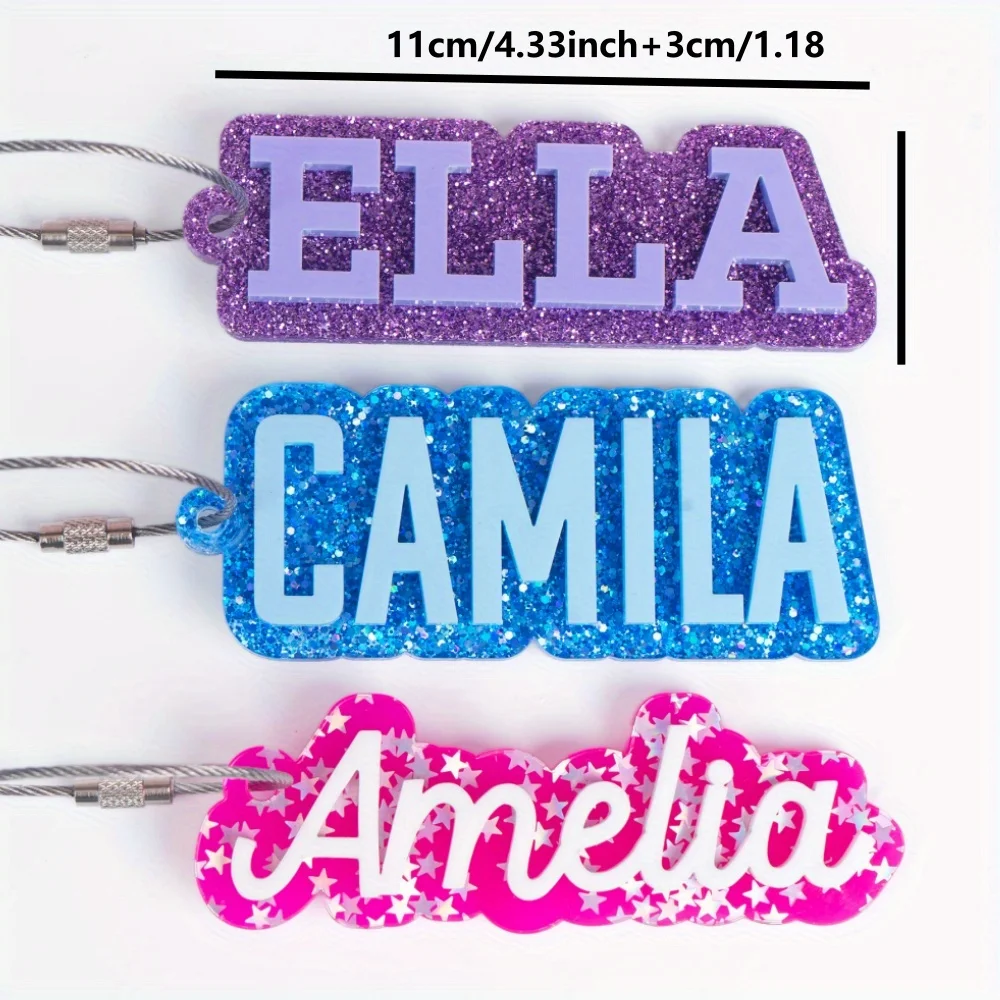 Name Keychain - Backpack Name Tags - Diaper Bag Tag - Personalized Name Plate - Custom Acrylic Key Chain - School Bag Name Tag -
