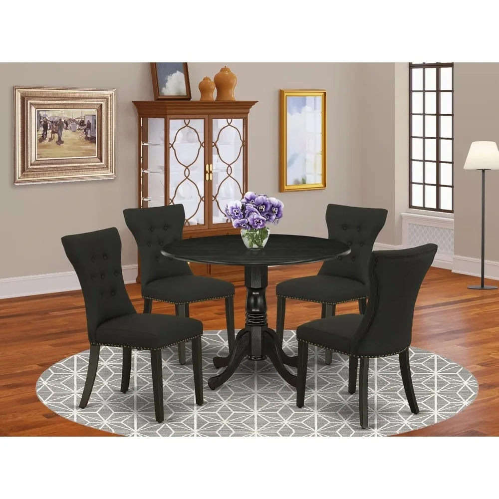 DLGA5-ABK-24 5 Piece Kitchen Table & Chairs Set Includes a Round Dining Room Table with Dropleaf and 4