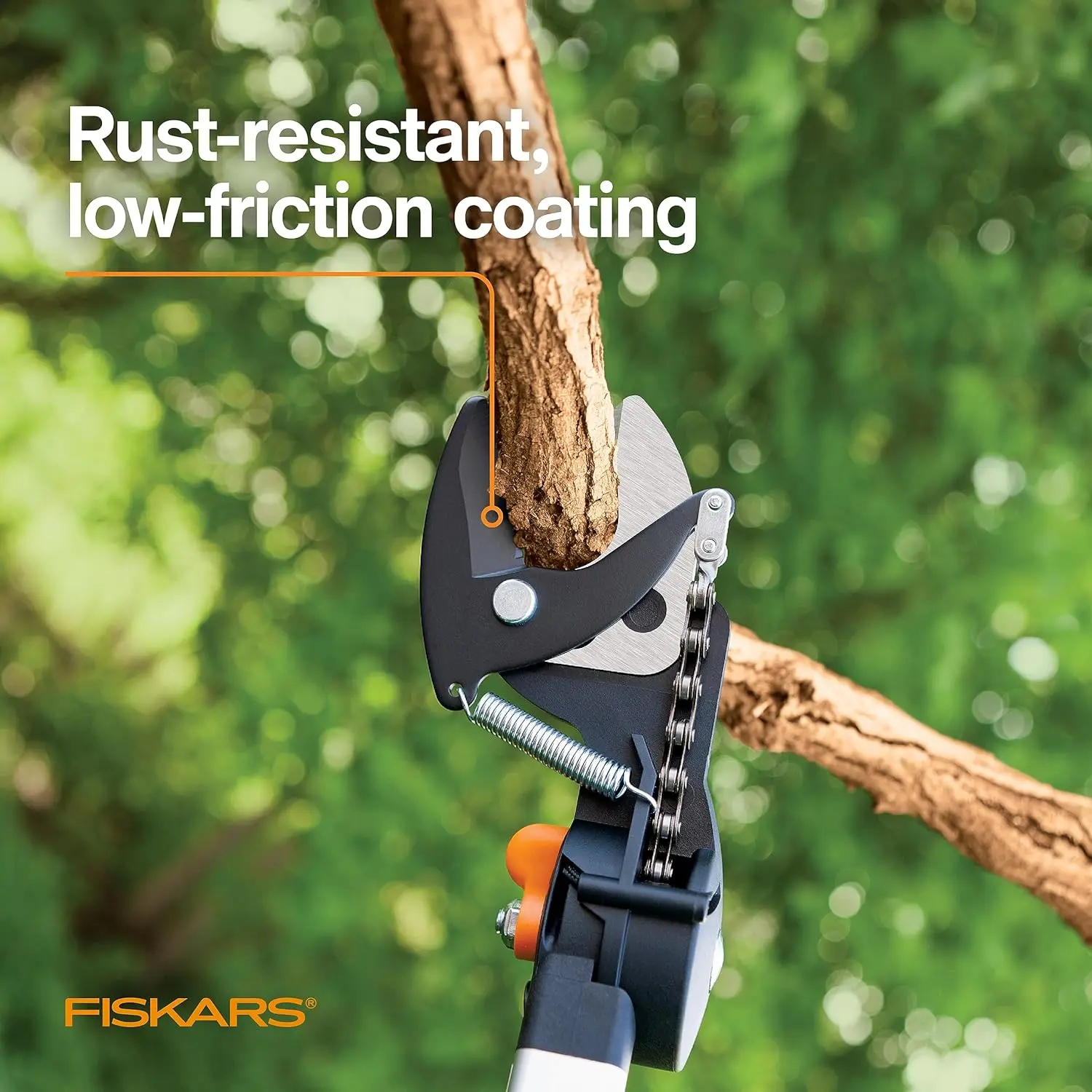 Fiskars 2-in-1 Extendable Tree Pruner and Pole Saw(7.9 - 12 ft)Rotating Head,Pruning Stik Model with15-In Double-Grind Saw Blade