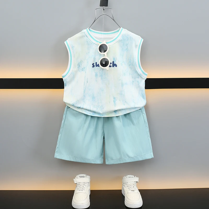 

Летний комплект для мальчика: тонкий жилет и брюки, корейский стиль, хлопковая ткань, повседневный спортивный костюм для подростков