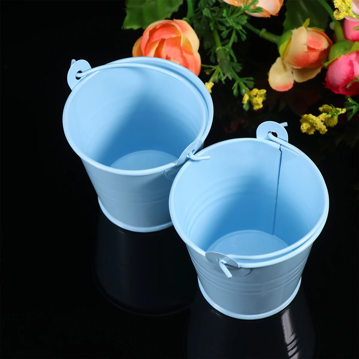 

8 Pcs Small Iron Bucket Miniature Tinplate Planters Baskets Buckets Candy Colored Metal Planting Flowers