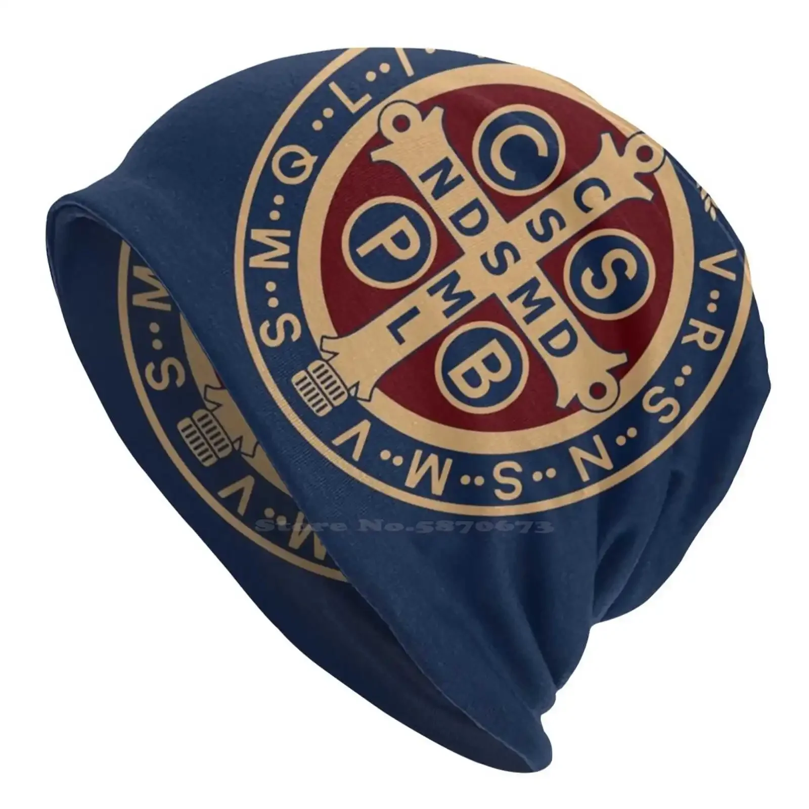 Saint Benedict Medal Knitted Hat Warm Beanie Outdoor Caps Christian Saint Benedict Church Angel Faith Prayer Holiness Hope Pax