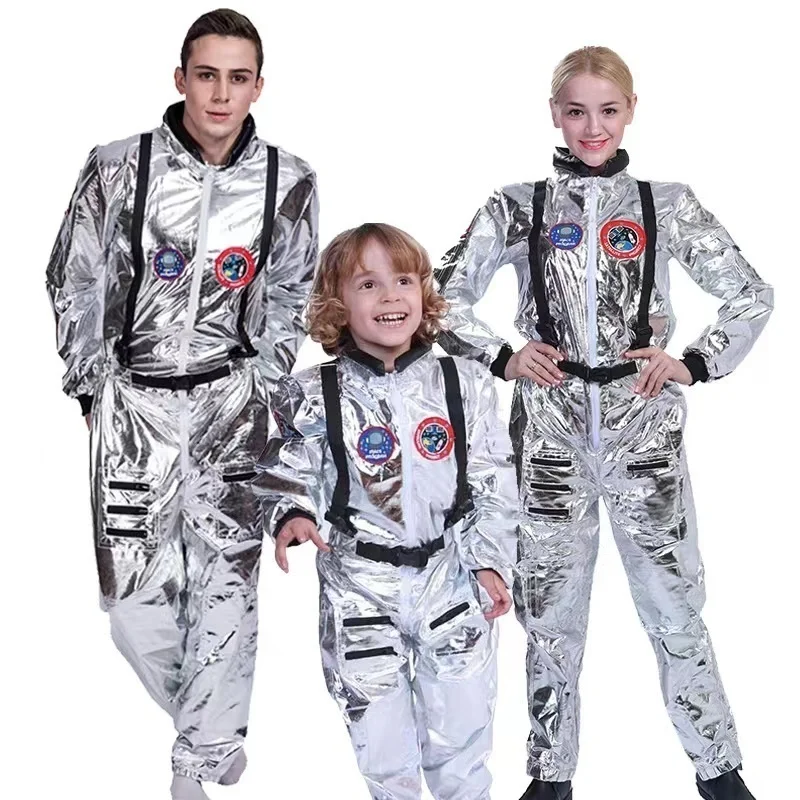 Astronaut Costume Adult Silver Spaceman Costume Women Space Suit Party Dress up Costume Astronaut Suit Adult Kids