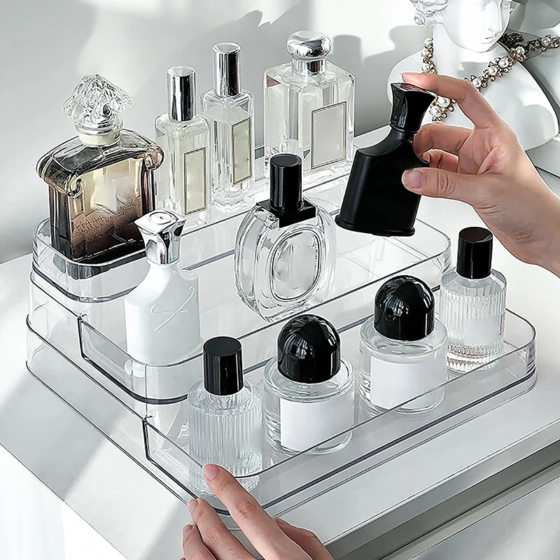 【3 Tier Desktop Perfume Shelf PET Cosmetic Organizer Perfume Storage Rack Doll Display Stand Kitchen Seasoning Organizer】
