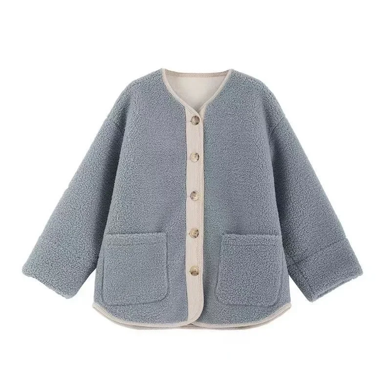 

Vintage Thicken Imitation Lambswool Jackets Autumn Winter Warm Loose Coat Casual Single Breasted Streetwear Clothes for Women