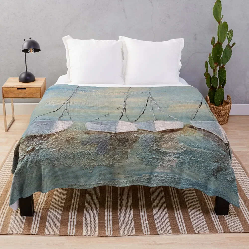 

Sailboats in the harbor Throw Blanket Faux Fur Soft Warm Blanket for Bed