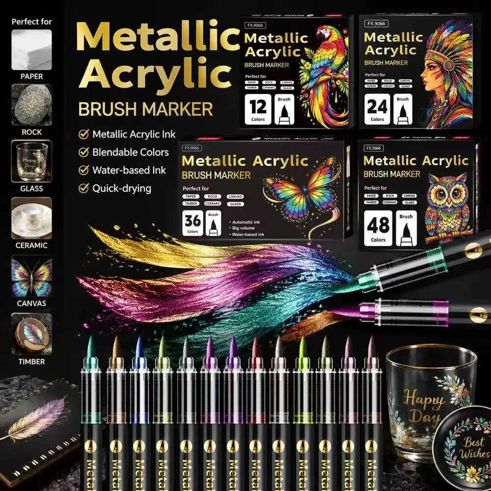 12/24/36/48pcs Concentrated direct-liquid markers, metallic color greeting card signature markers, metallic acrylic marker set