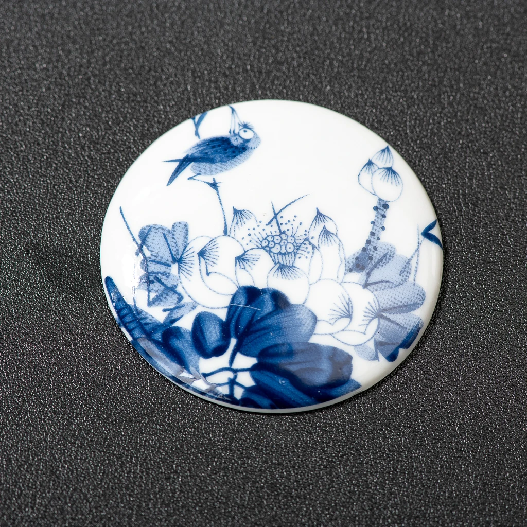 Large Round Blue And White Porcelain Patch Handmade Ceramic Accessories Bird Lotus Crafts Z617