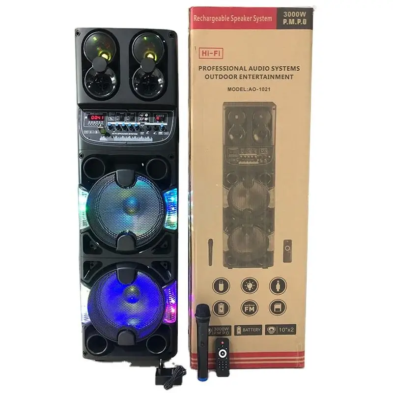 

AO-1021 Беспроводной BT Super Bass Стерео НЧ-динамик для вечеринок с микрофоном Светодиодный цветной светильник Активная сцена HIFI Музыка Караоке-динамик