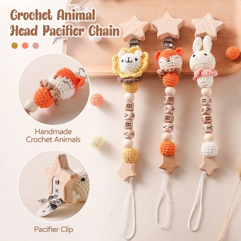 Wooden Personalized Baby Pacifier Chain BPA Free Crochet Bunny Pacifier Clip Newborn Nipple Holder Teething Baby Accessory Gifts