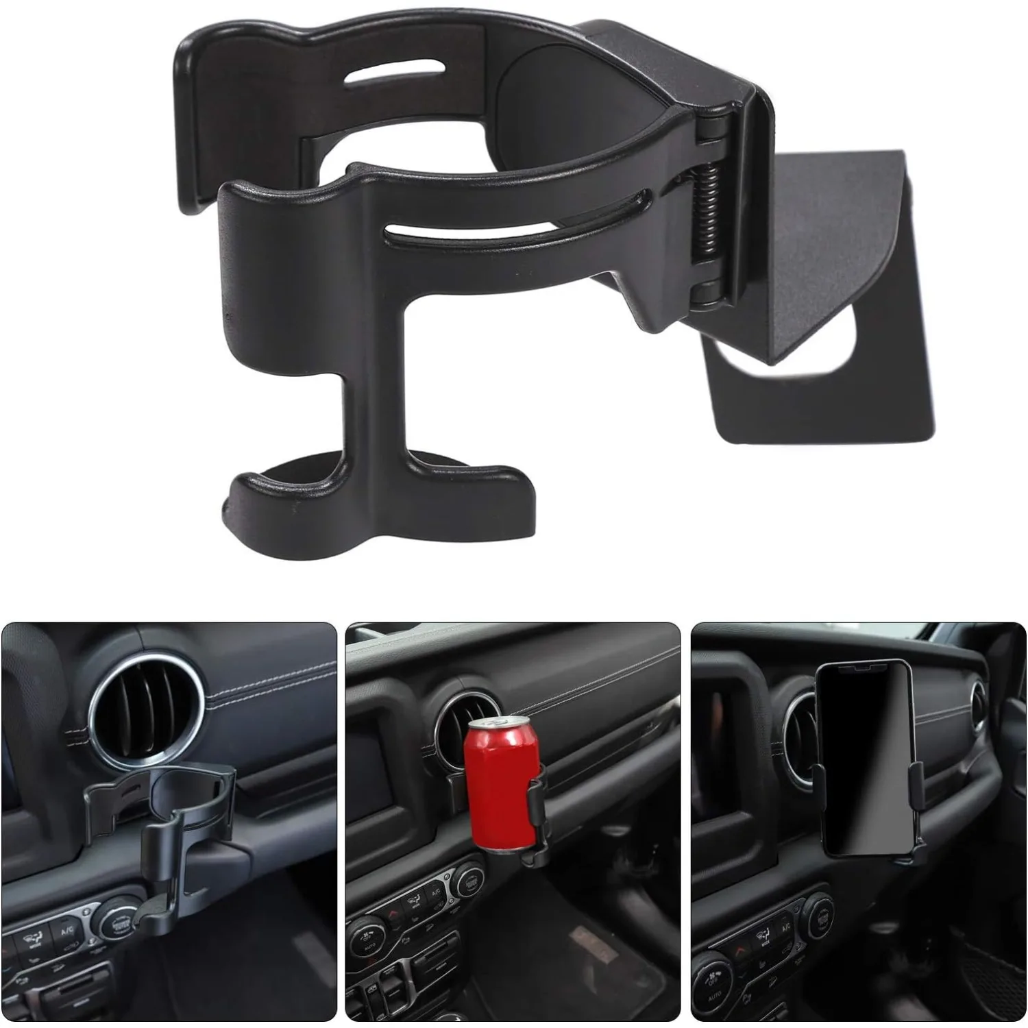 

JL & JT Multi-Function Drink Cup Phone Holder, 2in1 Bolt-on Stand Bracket for 2018-2023 Jeep Wrangler JL JLU 4XE & Gladiator JT