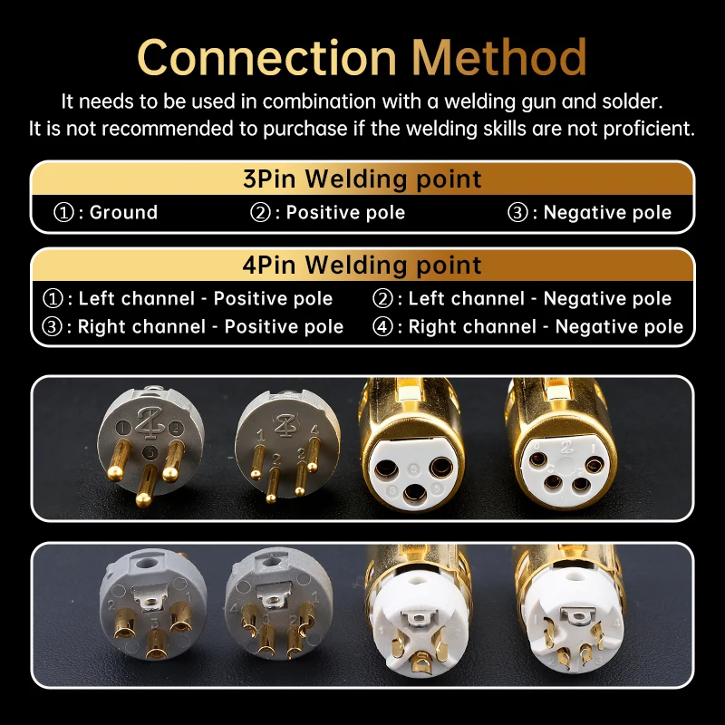 Serost HiFi Audio 3-Pin/4-Pin XLR-Stecker Vergoldeter Messing-Balance-Kabelstecker Männlich Weiblich XLR-Anschluss für Mikrofon, Mischpult, Lautsprecher – Detail 3