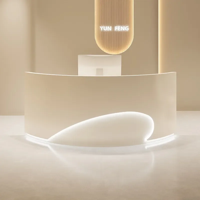 Curved Reception Desk for Small Beauty Salon Hair Shop Clothing Store Company Front Office Welcome Counter Modern Design