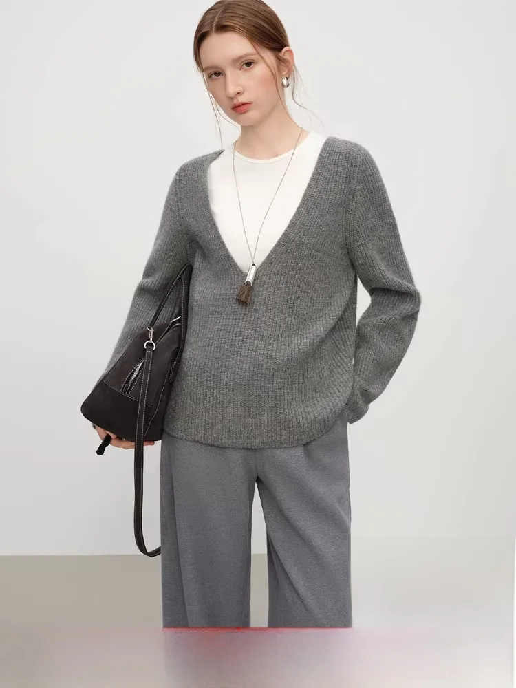 

Loose V-Ne Woolen Sweater Women's Winter New Sle Knittedwear Comfortable Breathable Long Sve Casual Faion Pure Color