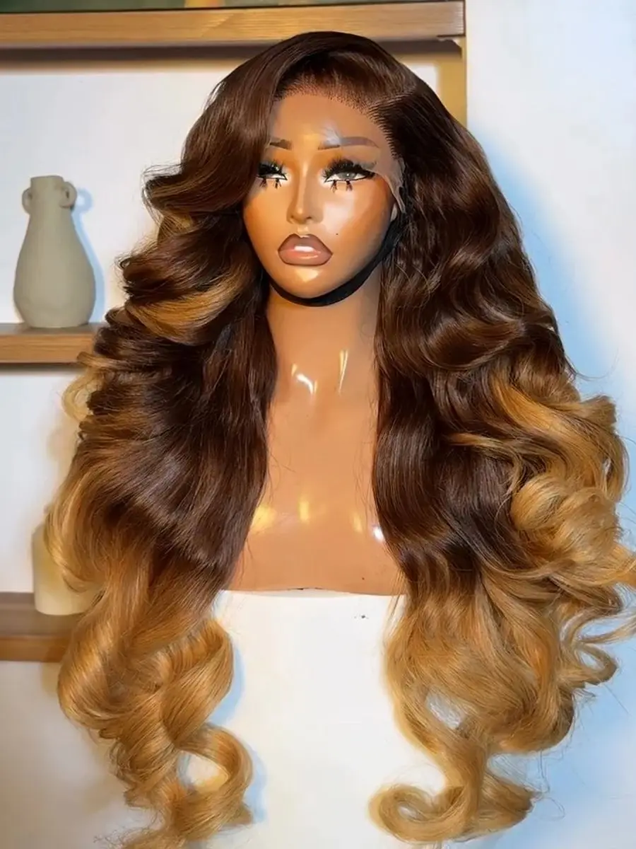 36 Inch Ombre Chocoladebruine 13x6 HD Kantloze Glueless Pruiken 300/400 Density Haarwerk Menselijk Haar 360 Volledige Kant Gekleurde Remy Pruik Voor Vrouwen - afbeelding 2