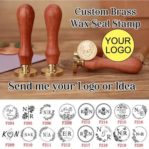 Custom Wax Seal Stamp and Wooden Handle set, For Wedding Invitation, Multiple Designs, Personalized Logo Wax Stamp, Initial Wax