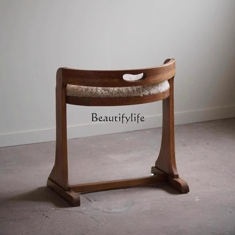 

Medieval solid wood simple dressing stool, French designer casual home low endorsement stool