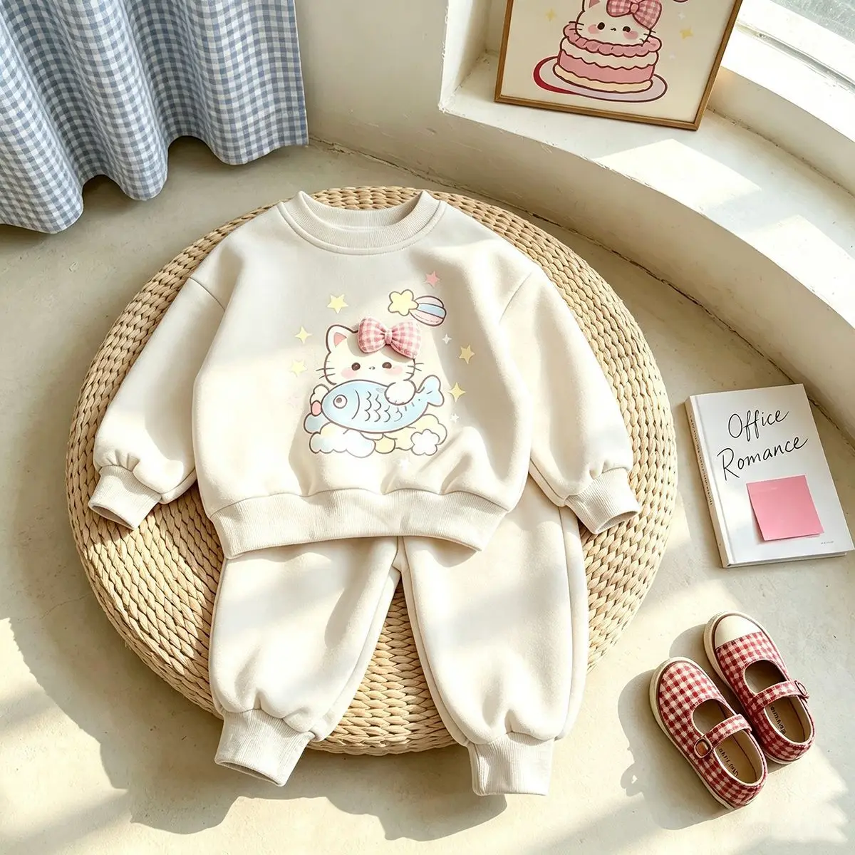 Mädchen-Cartoon-Katzen-Sweatshirt & Weitbein-Hosen-Set – Süßes koreanisches 2-teiliges Outfit für Kinder, lässige lockere Frühlings- und Herbstkleidung – Detail 12