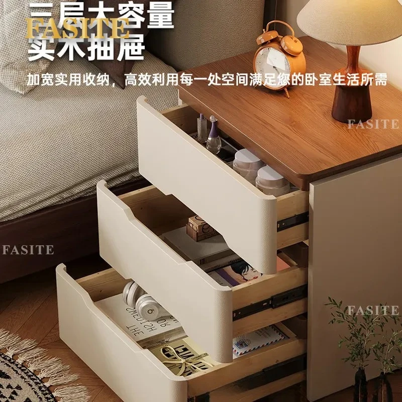 For Solid Wood Bedside Table Cream Style Light Luxury Bedroom Storage Cabinet 2025 New High End No Installation Needed