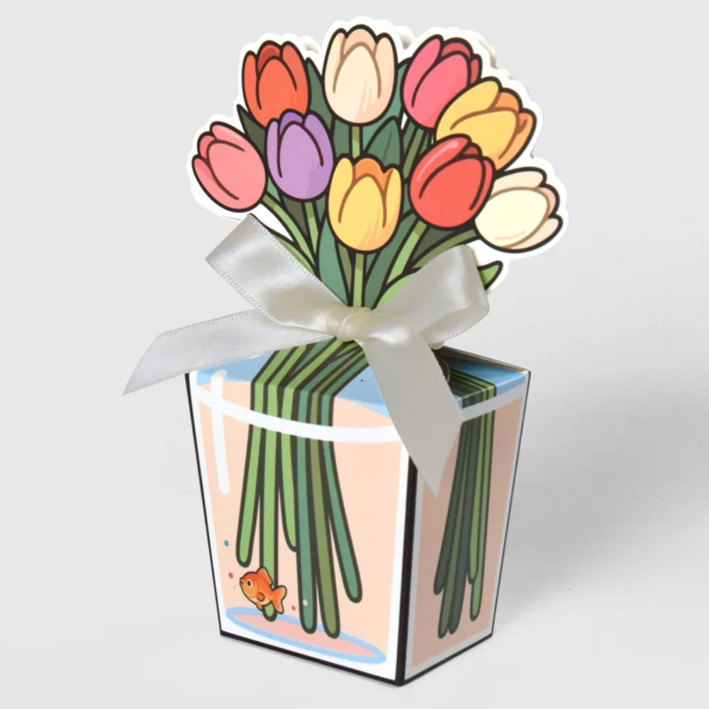

10Pcs 3D Tulip Gift Box with Ribbon Bouquet Design Rose Packaging Box Romantic Mini Floral Gift Bags Party Favors/Gift Decor